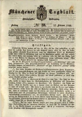 Münchener Tagblatt Freitag 27. Februar 1846