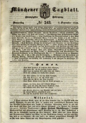 Münchener Tagblatt Donnerstag 3. September 1846