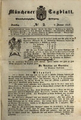 Münchener Tagblatt Samstag 2. Januar 1847