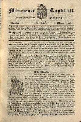 Münchener Tagblatt Samstag 2. Oktober 1847