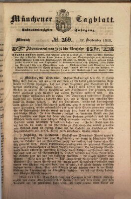 Münchener Tagblatt Mittwoch 27. September 1848