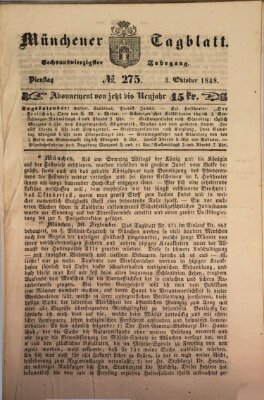 Münchener Tagblatt Dienstag 3. Oktober 1848