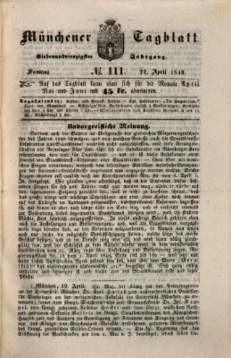 Münchener Tagblatt Sonntag 22. April 1849