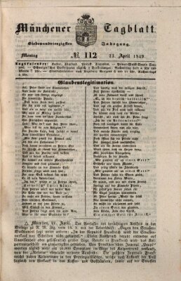 Münchener Tagblatt Montag 23. April 1849