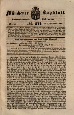 Münchener Tagblatt Montag 1. Oktober 1849