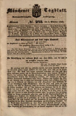 Münchener Tagblatt Mittwoch 3. Oktober 1849