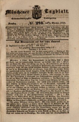 Münchener Tagblatt Samstag 6. Oktober 1849