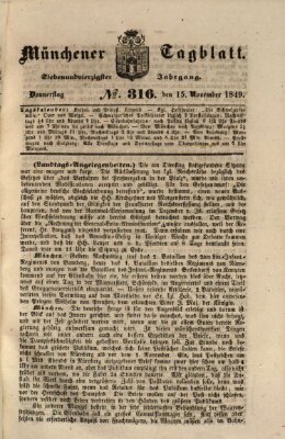 Münchener Tagblatt Donnerstag 15. November 1849