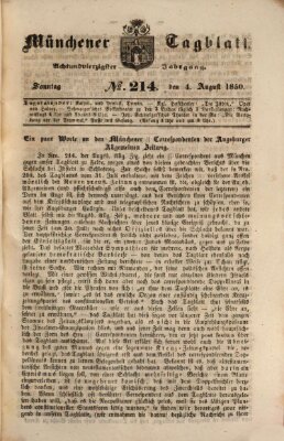 Münchener Tagblatt Sonntag 4. August 1850