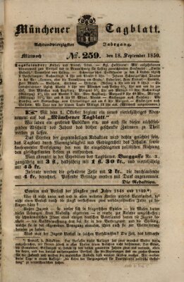 Münchener Tagblatt Mittwoch 18. September 1850