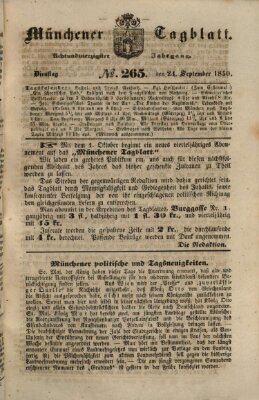 Münchener Tagblatt Dienstag 24. September 1850