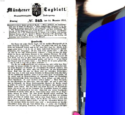 Münchener Tagblatt Sonntag 14. Dezember 1851