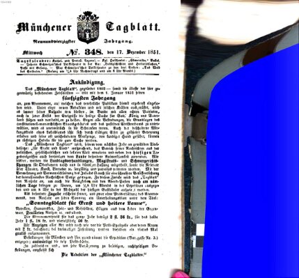 Münchener Tagblatt Mittwoch 17. Dezember 1851