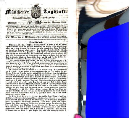 Münchener Tagblatt Mittwoch 24. Dezember 1851