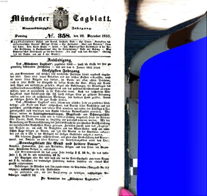 Münchener Tagblatt Sonntag 28. Dezember 1851