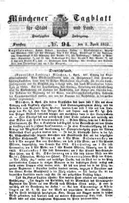 Münchener Tagblatt für Stadt und Land (Münchener Tagblatt) Samstag 3. April 1852