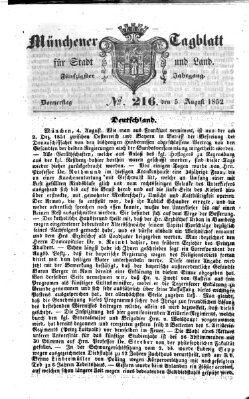 Münchener Tagblatt für Stadt und Land (Münchener Tagblatt) Donnerstag 5. August 1852