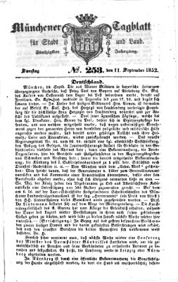 Münchener Tagblatt für Stadt und Land (Münchener Tagblatt) Samstag 11. September 1852