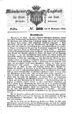Münchener Tagblatt für Stadt und Land (Münchener Tagblatt) Samstag 18. September 1852
