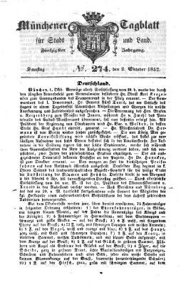 Münchener Tagblatt für Stadt und Land (Münchener Tagblatt) Samstag 2. Oktober 1852