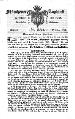 Münchener Tagblatt für Stadt und Land (Münchener Tagblatt) Mittwoch 1. Dezember 1852