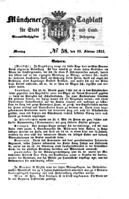 Münchener Tagblatt für Stadt und Land (Münchener Tagblatt) Montag 28. Februar 1853