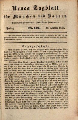 Neues Tagblatt für München und Bayern Freitag 12. Oktober 1838