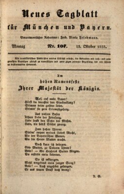 Neues Tagblatt für München und Bayern Montag 15. Oktober 1838