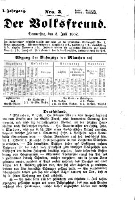 Der Volksfreund Donnerstag 3. Juli 1862