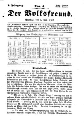 Der Volksfreund Samstag 5. Juli 1862