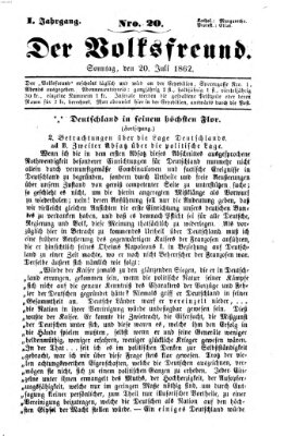 Der Volksfreund Sonntag 20. Juli 1862