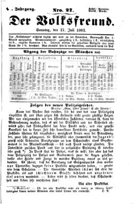 Der Volksfreund Sonntag 27. Juli 1862