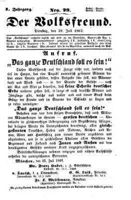 Der Volksfreund Dienstag 29. Juli 1862