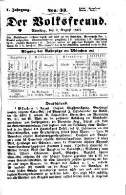 Der Volksfreund Samstag 2. August 1862