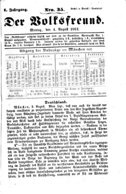 Der Volksfreund Montag 4. August 1862