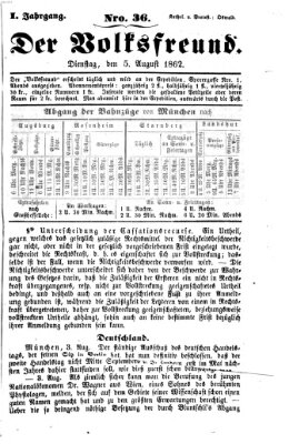 Der Volksfreund Dienstag 5. August 1862