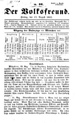 Der Volksfreund Freitag 15. August 1862