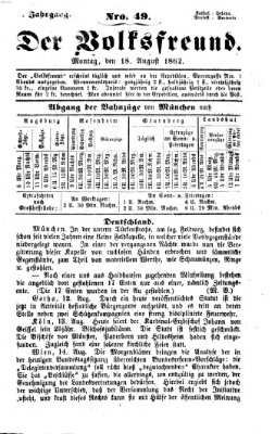 Der Volksfreund Montag 18. August 1862