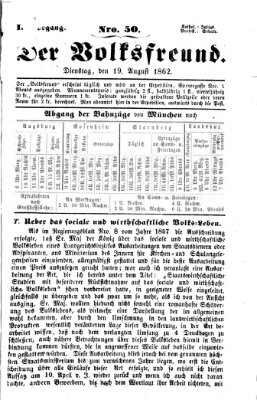 Der Volksfreund Dienstag 19. August 1862