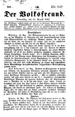 Der Volksfreund Donnerstag 21. August 1862