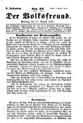 Der Volksfreund Sonntag 31. August 1862