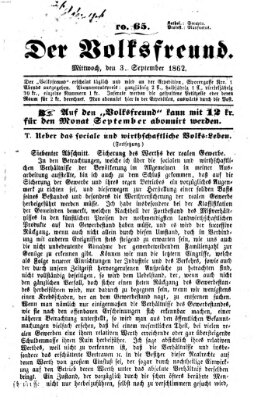 Der Volksfreund Mittwoch 3. September 1862