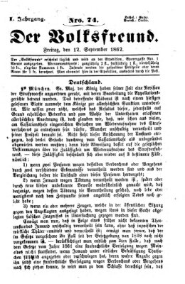 Der Volksfreund Freitag 12. September 1862