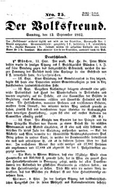 Der Volksfreund Samstag 13. September 1862