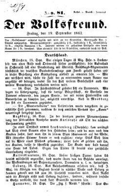 Der Volksfreund Freitag 19. September 1862