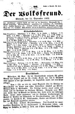 Der Volksfreund Mittwoch 24. September 1862