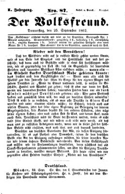 Der Volksfreund Donnerstag 25. September 1862