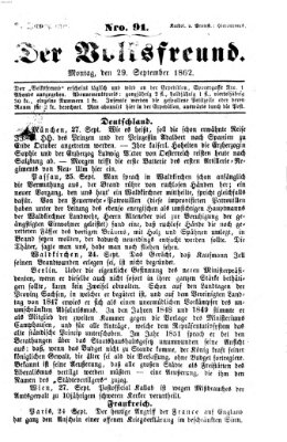 Der Volksfreund Montag 29. September 1862