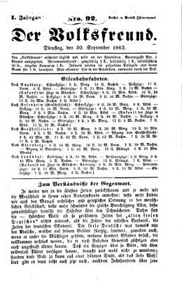 Der Volksfreund Dienstag 30. September 1862