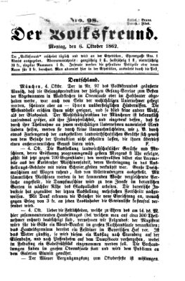 Der Volksfreund Montag 6. Oktober 1862